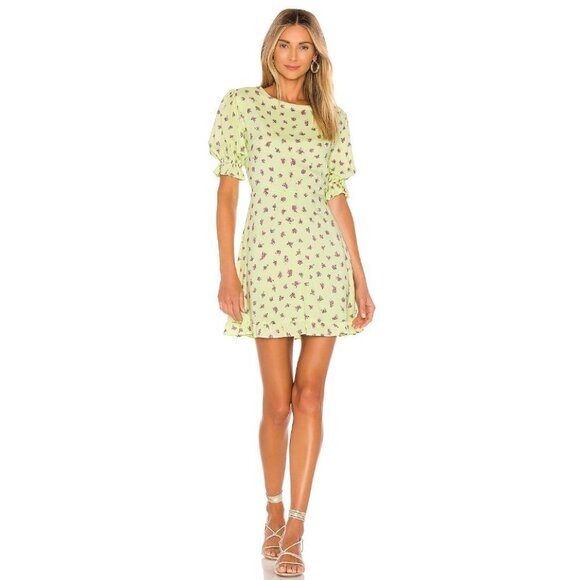 Faithfull the Brand Florence Mini Dress Luda Lime Floral Size Small NWT - Picture 2 of 8